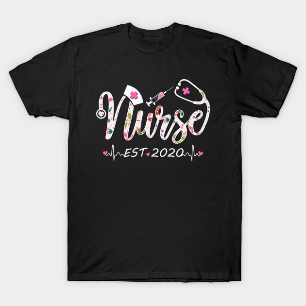 Woman Flower Nurse Est 2020 Nursing School Graduation Gift T-Shirt by neonatalnurse